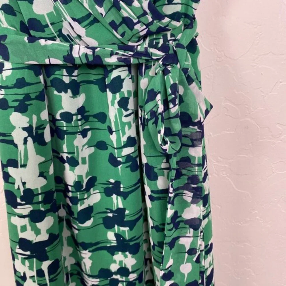 Banana Republic Green Floral Wrap Dress Size 6 Sleeveless Polyester Lined‎